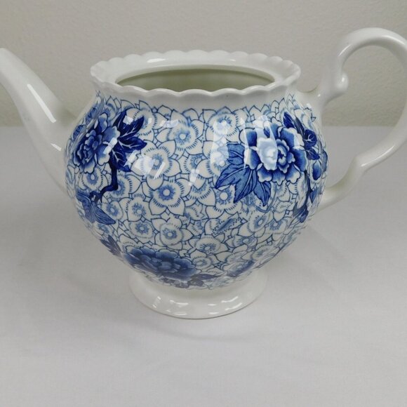 Johnson Brothers Lotus Blue Fine China Floral Swirl Rim Teapot Lid Vintage 1979 - Picture 11 of 12